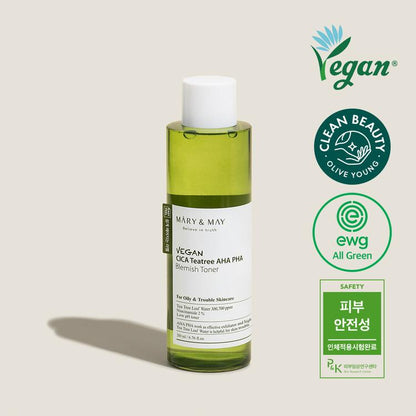 [Mary&May] Vegan CICA Tea Tree AHA PHA Blemish Toner - 200ml - NURVA