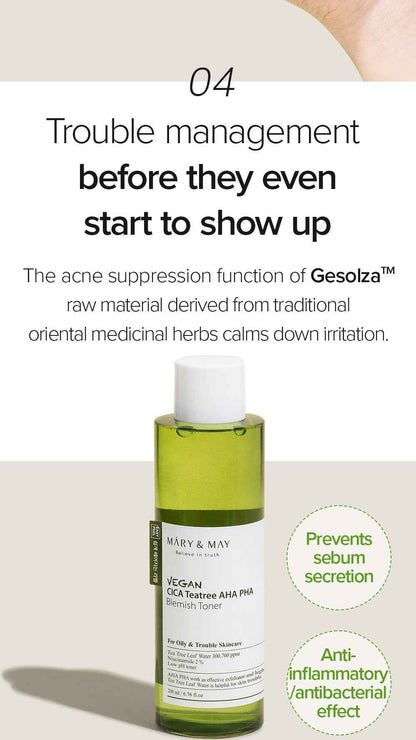 [Mary&May] Vegan CICA Tea Tree AHA PHA Blemish Toner - 200ml